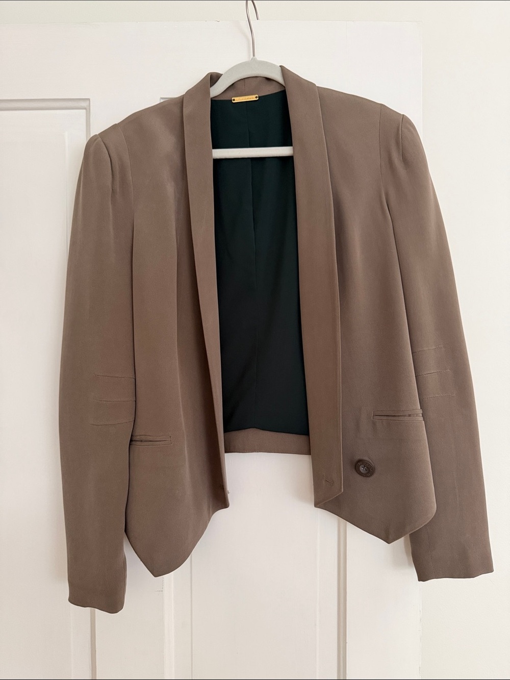 Rebecca Minkoff Taupe Cropped Shawl Collar Blazer